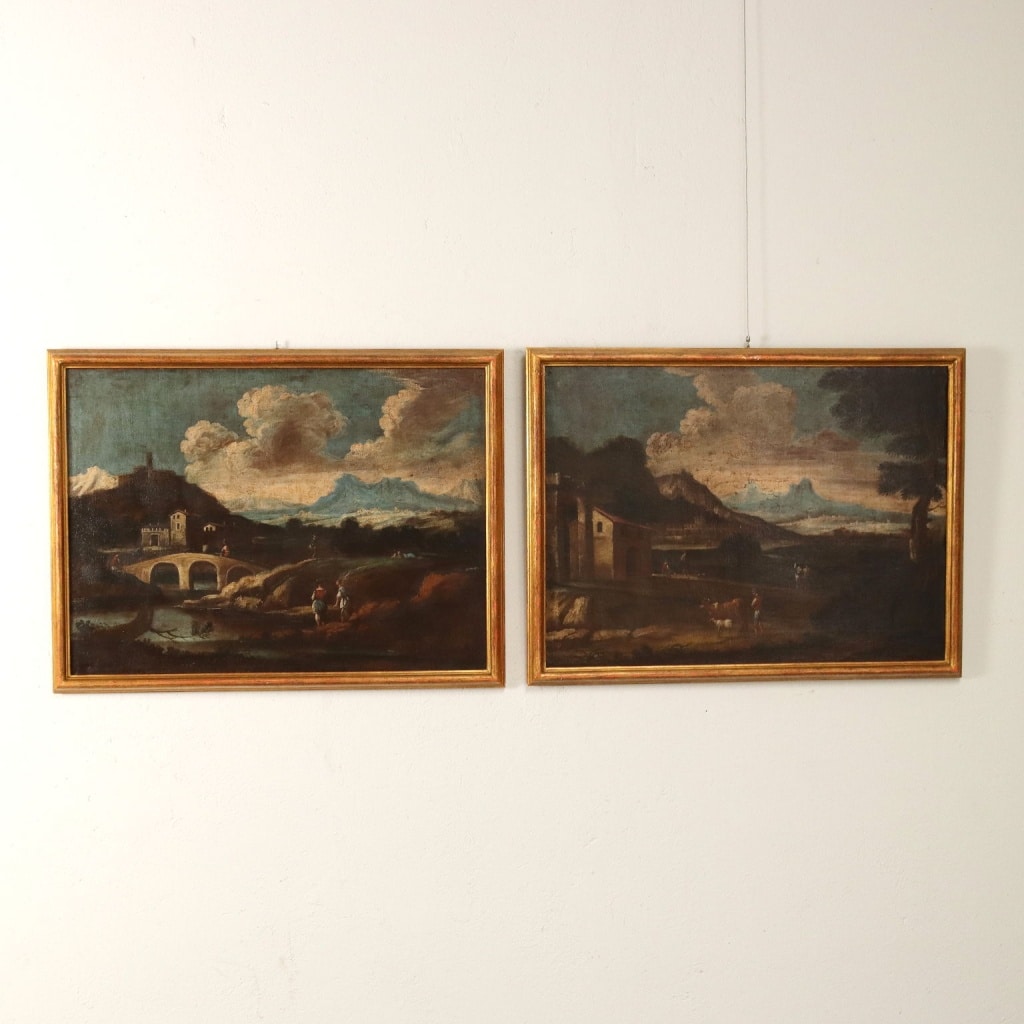 Coppia di dipinti olio su tela