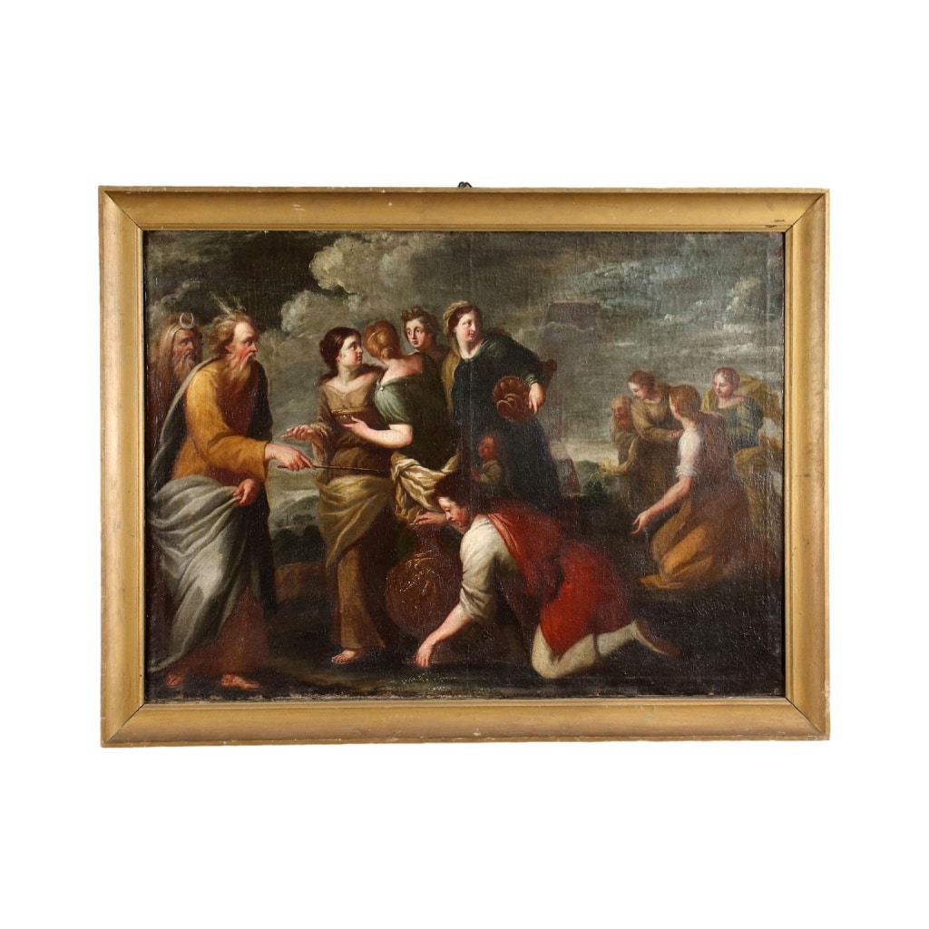"Mosè fa scaturire l'acqua dalla roccia" olio su tela XVII secolo.